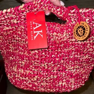Anne Klein Red and Cream Textured Satchel